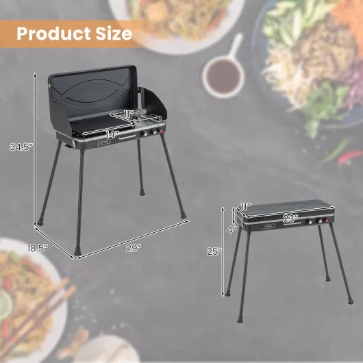 2-in-1 Gas Camping Grill and Stove with Detachable Legs-Black