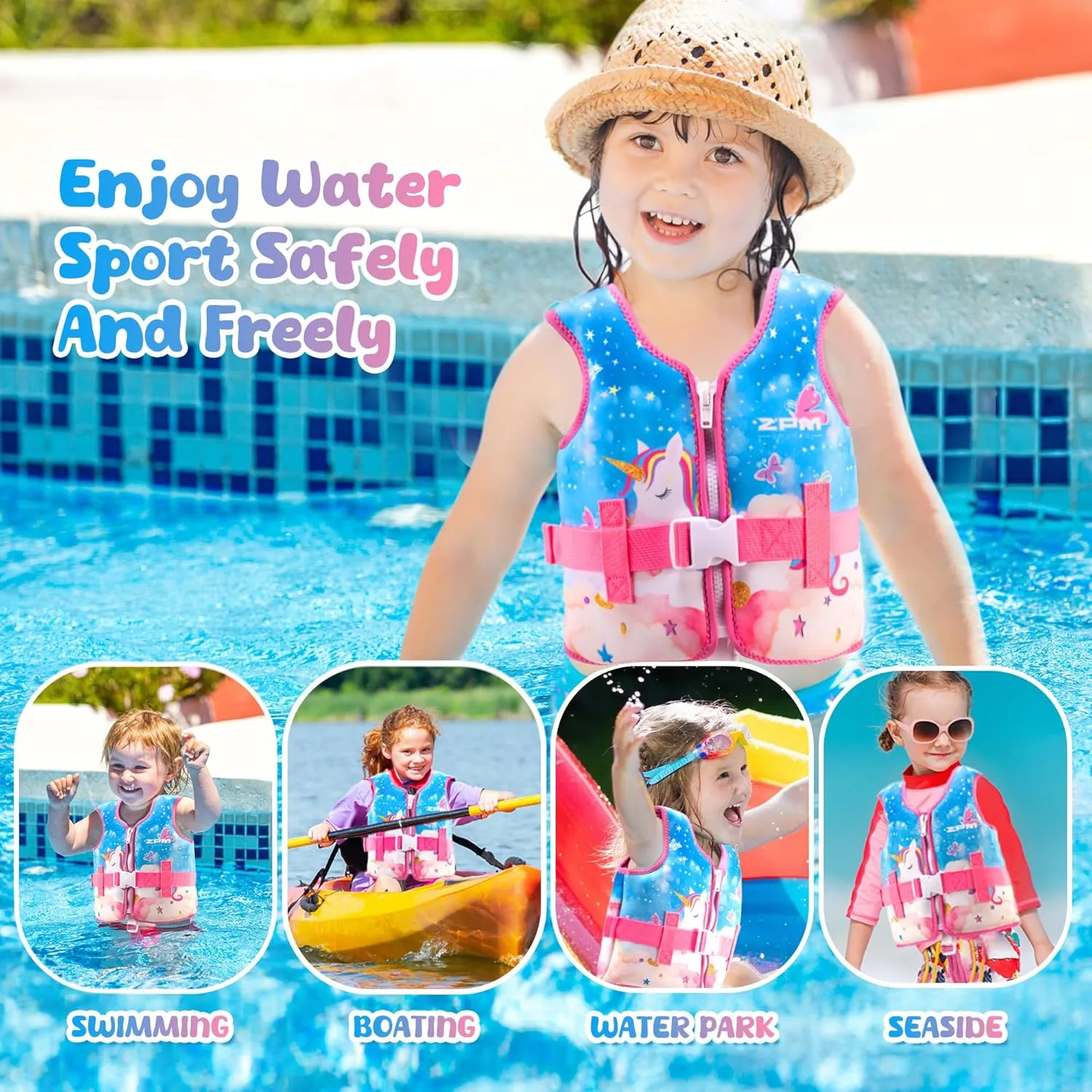2PM SPORTS Toddler Swim Vest for 20-50 lbs Kids Float Jacket with Adjustable Safety Strap for Girls Boys 2 3 4 5 6 Years Old Premium Buoyancy Neoprene Children Swimming Floaties