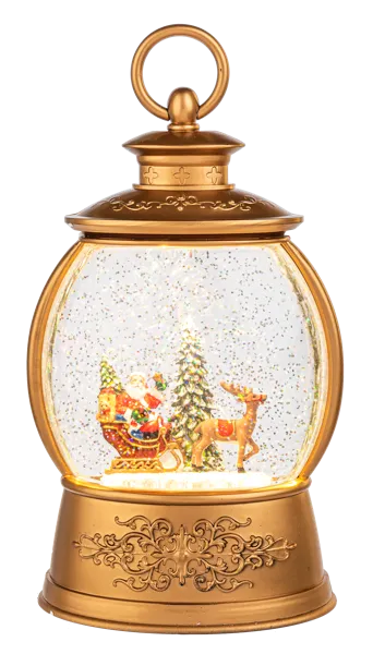 9" LED Light Up Shimmer Santa in Sleigh Lantern