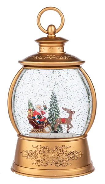 9" LED Light Up Shimmer Santa in Sleigh Lantern