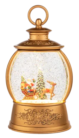 9" LED Light Up Shimmer Santa in Sleigh Lantern
