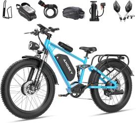 Apex 50 Electric Bike(Top Value-for-Money in Comparable E-MTBs) Dual Motor for Adults 52V 25AH/48V 25AH, 26" Fat Tires Full Suspension 35MPH/100Mile, Hydraulic Brake UL2849(CA Immediate-De'livery)