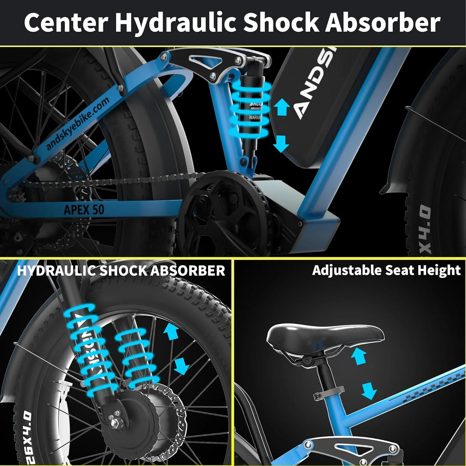 Apex 50 Electric Bike(Top Value-for-Money in Comparable E-MTBs) Dual Motor for Adults 52V 25AH/48V 25AH, 26" Fat Tires Full Suspension 35MPH/100Mile, Hydraulic Brake UL2849(CA Immediate-De'livery)