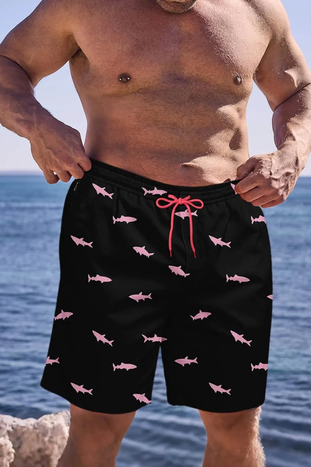 Big and Tall Men's Swim Trunk 8" with Compression Liner 8 Inch Inseam Quick Dry Board Shorts & Zipper Pocket 2XL-9XL