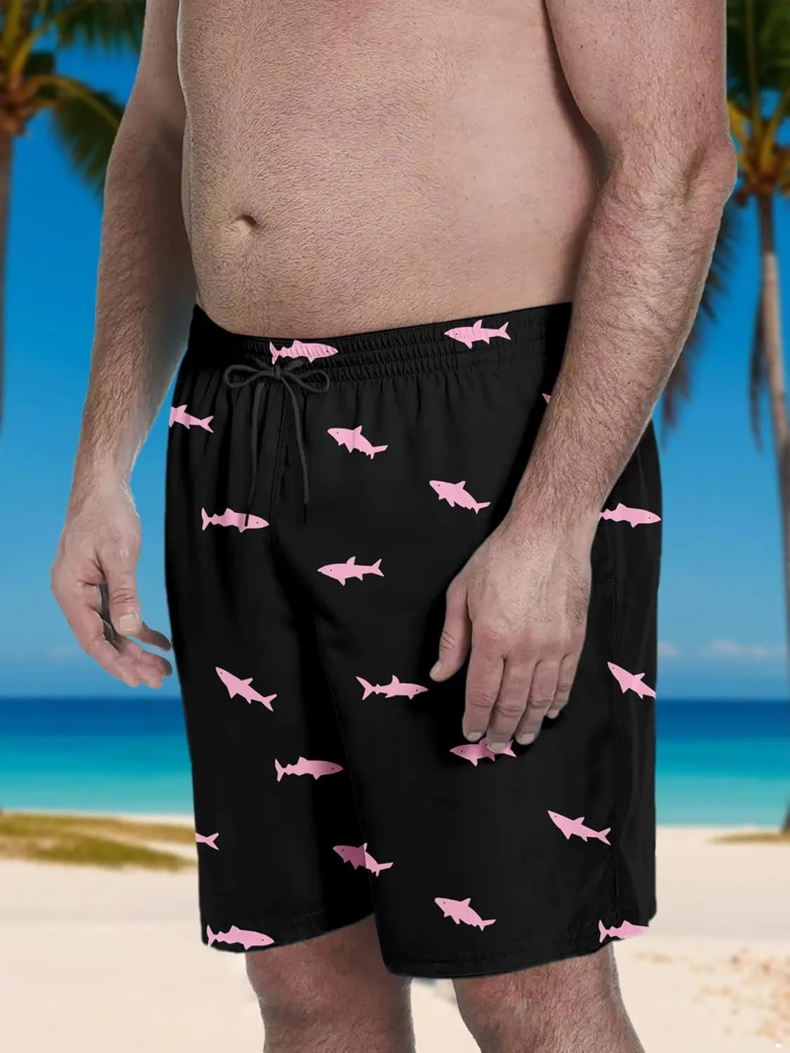 Big and Tall Men's Swim Trunk 8" with Compression Liner 8 Inch Inseam Quick Dry Board Shorts & Zipper Pocket 2XL-9XL