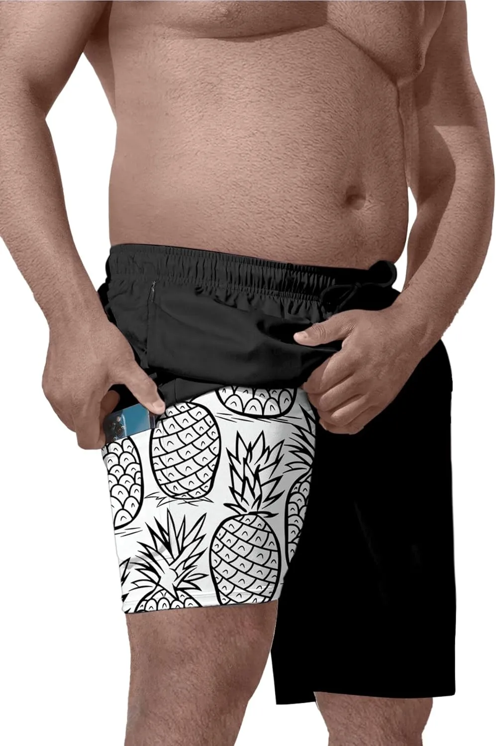 Big and Tall Men's Swim Trunk 8" with Compression Liner 8 Inch Inseam Quick Dry Board Shorts & Zipper Pocket 2XL-9XL