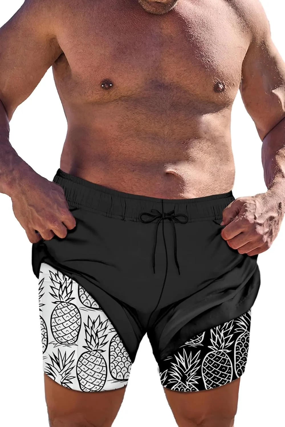 Big and Tall Men's Swim Trunk 8" with Compression Liner 8 Inch Inseam Quick Dry Board Shorts & Zipper Pocket 2XL-9XL