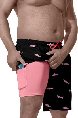Big and Tall Men's Swim Trunk 8" with Compression Liner 8 Inch Inseam Quick Dry Board Shorts & Zipper Pocket 2XL-9XL