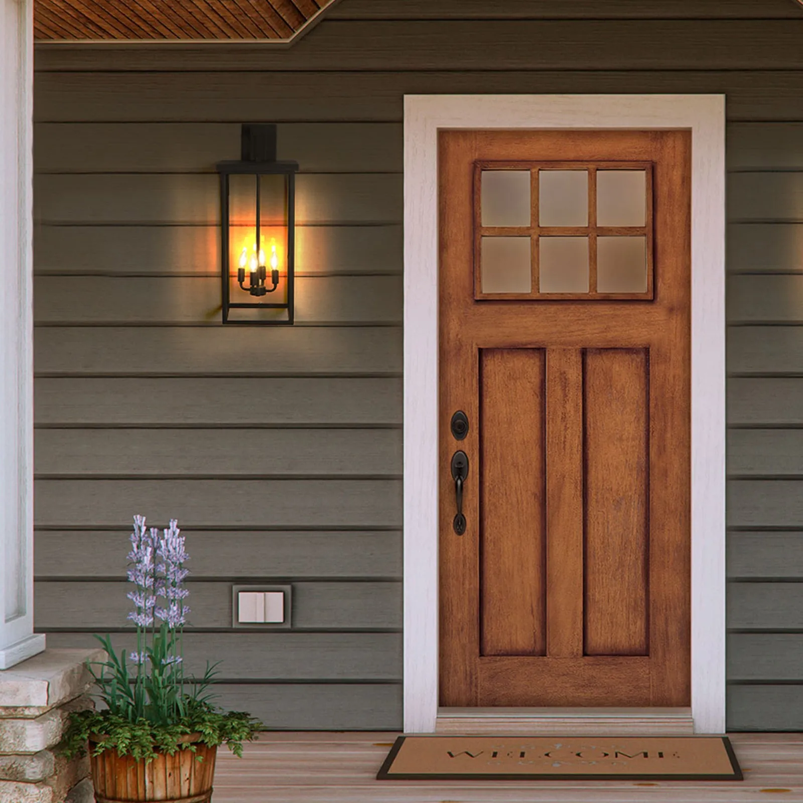 Black Porch Wall Light Outdoor Lantern Wall Light 4 Lights