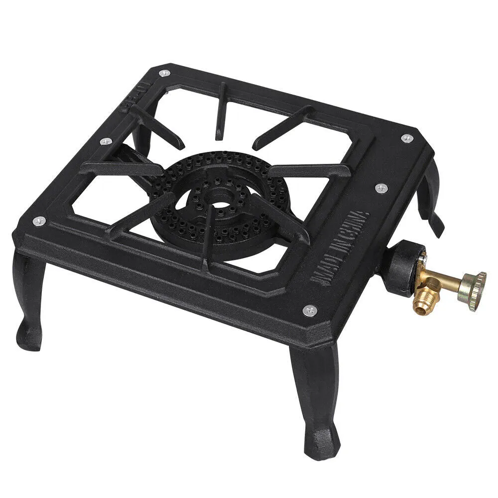 Camping Stove Cast Iron Burner Single Portable Outdoor Propane Gas BBQ Cooker
