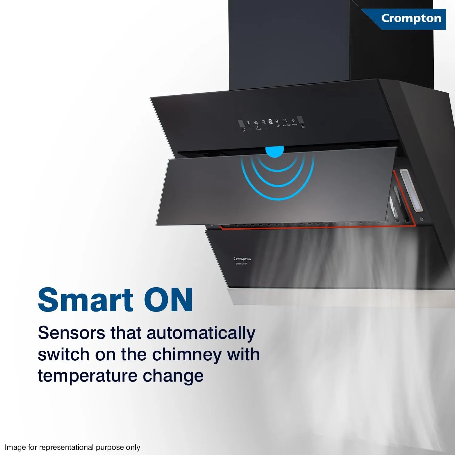 Crompton CMH - CHD-SSI60FLE-MBL SensoSmart Inclined 60cm Filter less Auto Clean Wall Mounted Chimney Black
