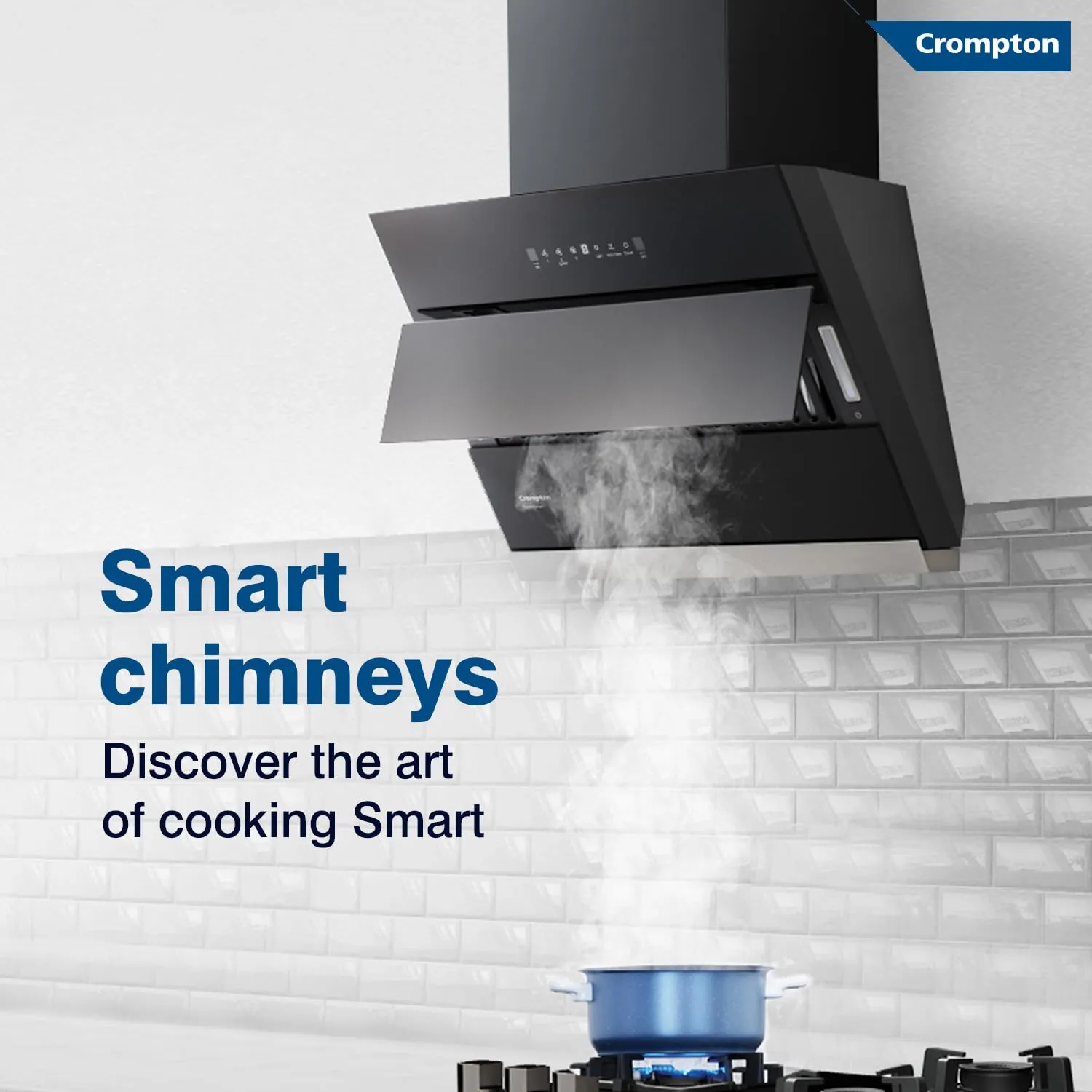 Crompton CMH - CHD-SSI60FLE-MBL SensoSmart Inclined 60cm Filter less Auto Clean Wall Mounted Chimney Black