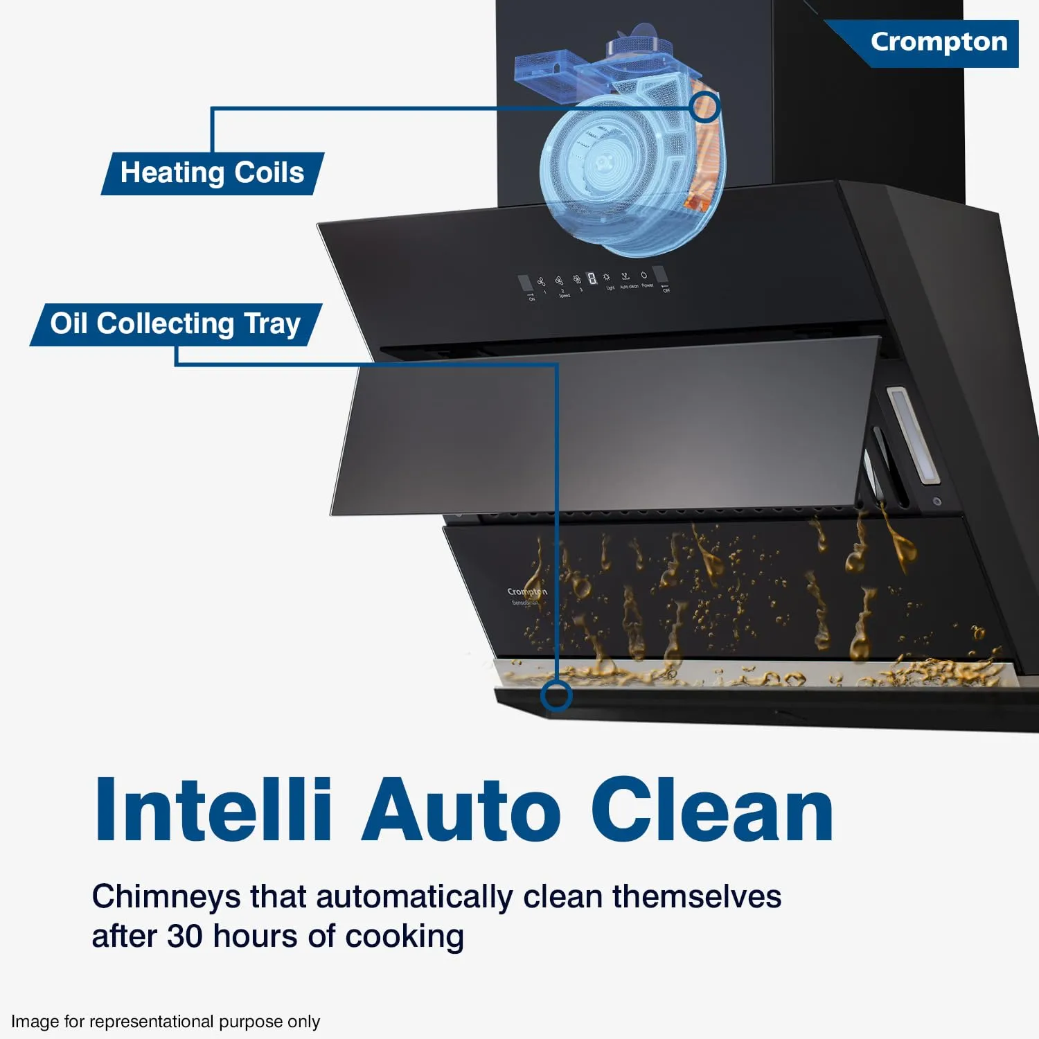 Crompton CMH - CHD-SSI60FLE-MBL SensoSmart Inclined 60cm Filter less Auto Clean Wall Mounted Chimney Black