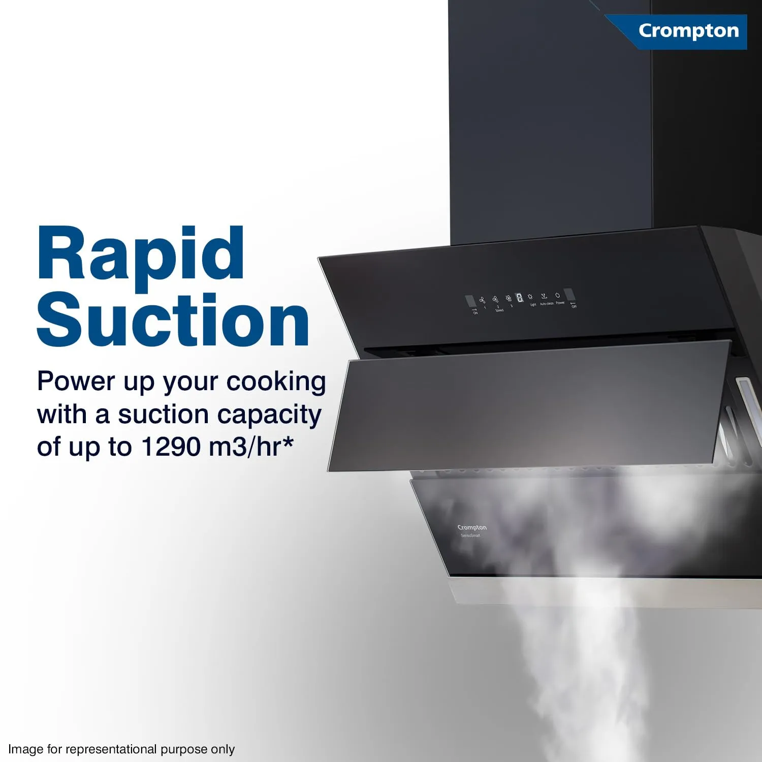 Crompton CMH - CHD-SSI60FLE-MBL SensoSmart Inclined 60cm Filter less Auto Clean Wall Mounted Chimney Black