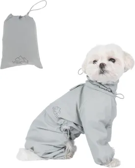 Dog Raincoat, Waterproof Coat, Light Weight & Weather Resistant Shell, Full Coverage Rain Jacket with Legs, Grey, Including Storage Bag, for Small Breed (Small)