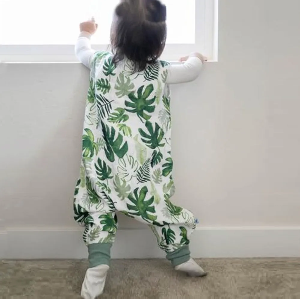 Little Unicorn - Cotton Muslin Sleep Romper - Tropical Leaf