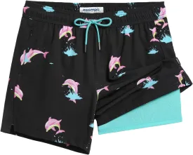 maamgic Men's Swim Trunks 5.5 inch Recycled Beach Shorts with Compression Liner Quick Dry Swim Shorts Zipper Pockets