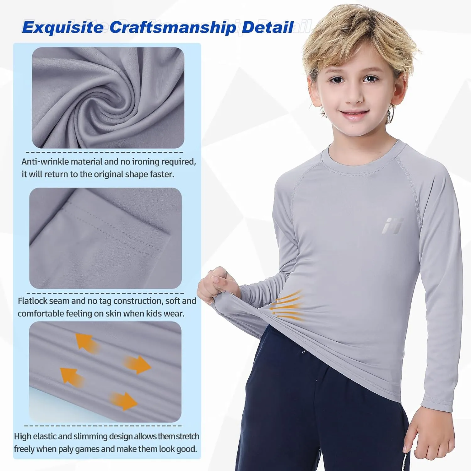 MEETWEE Children's Base Layer Boys Long Sleeve Shirt Quick Dry Kids Thermal Long Underwear,UPF50  Boy Rash Guard Shirts
