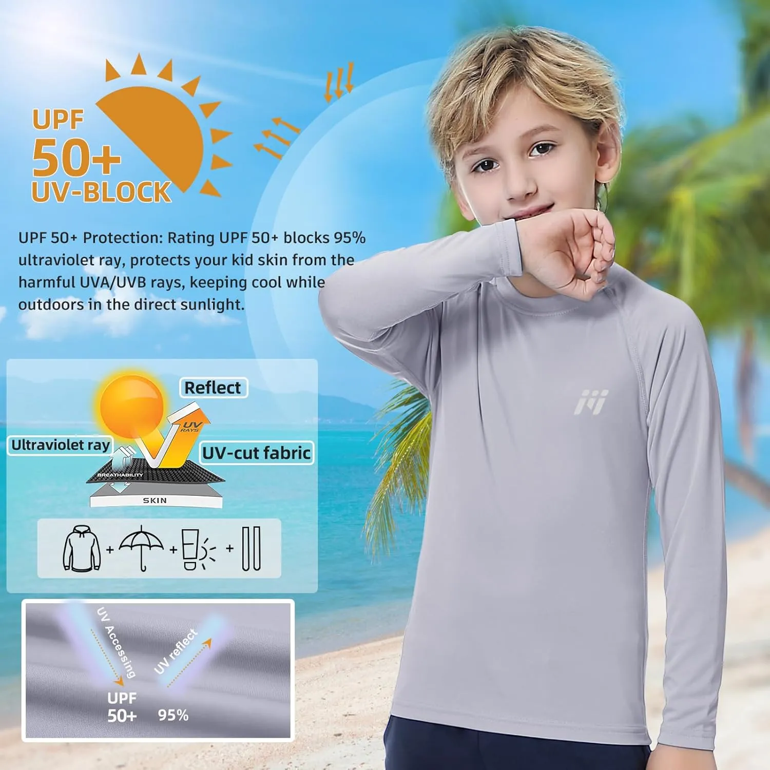 MEETWEE Children's Base Layer Boys Long Sleeve Shirt Quick Dry Kids Thermal Long Underwear,UPF50  Boy Rash Guard Shirts