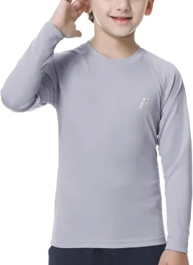 MEETWEE Children's Base Layer Boys Long Sleeve Shirt Quick Dry Kids Thermal Long Underwear,UPF50  Boy Rash Guard Shirts