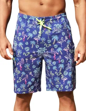 Mens Swim Trunks with Mesh Liner Board Shorts Quick Dry Bathing Suit Hawaii Swimwear for Men Long Shorts with Zipper
