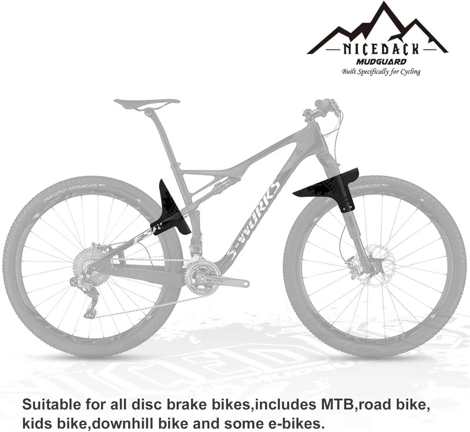 NICEDACK Bike Fender, Adjustable MTB Mud Guard, Front and Rear Compatible Mudguards, Fits 650B 20" 26" 27.5" 29 inch Fat Tire Bikes and All Disc Brake Bicycles