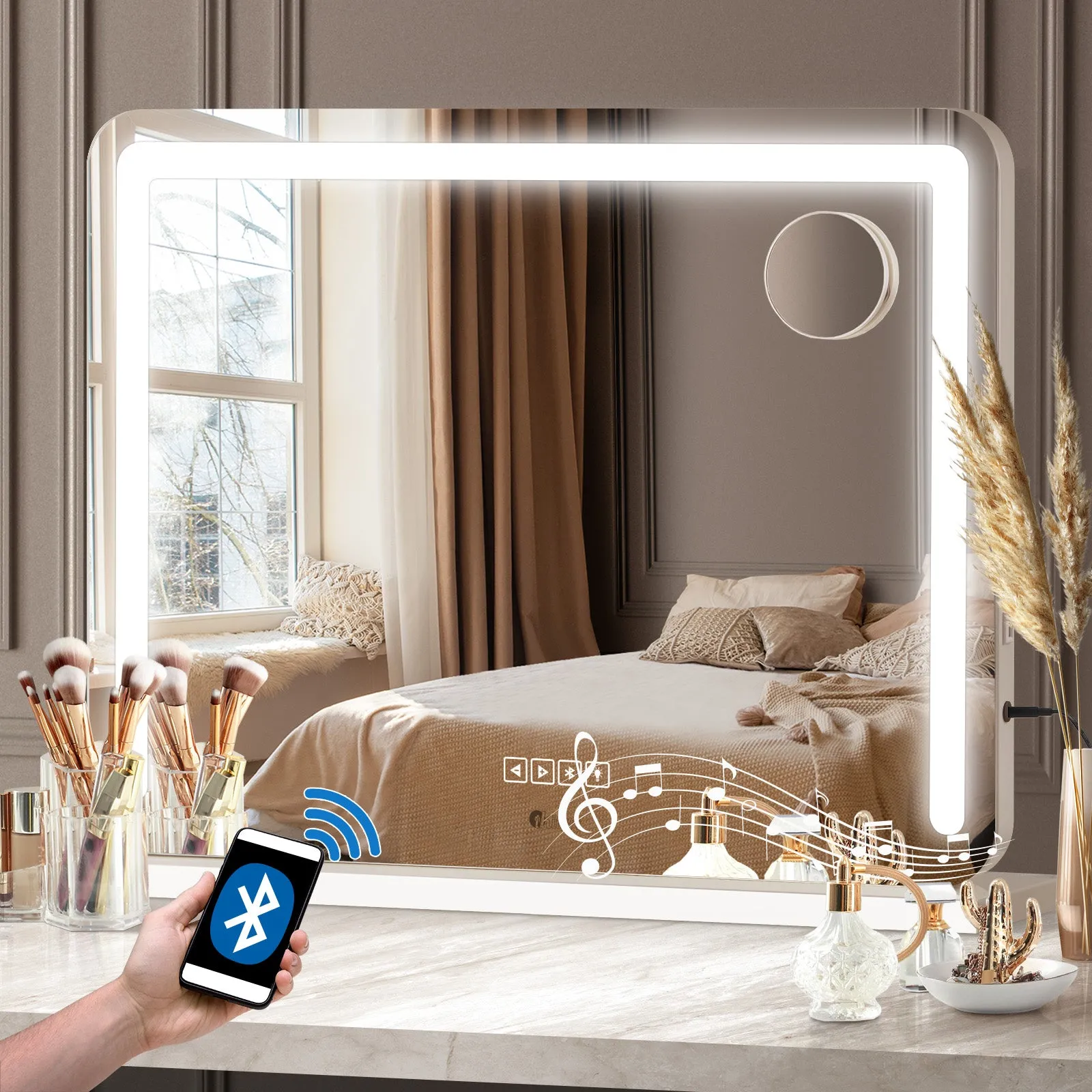 Oikiture Bluetooth Hollywood LED Makeup Mirror 80x62cm Vanity Wall Mirrors