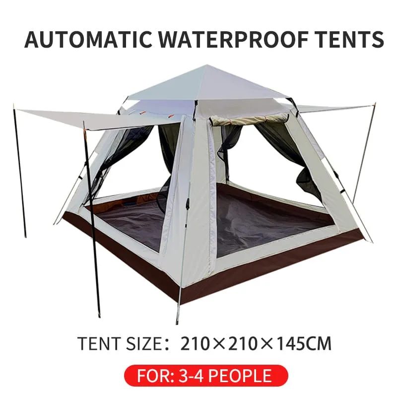 Outdoor Camping Tent, Automatic Pop-Up Waterproof Tent, 3-4 Person Family Camping Tent 210*210*145cm