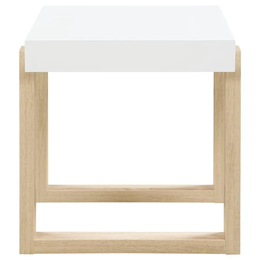 Pala - Rectangular End Table - White High Gloss And Natural