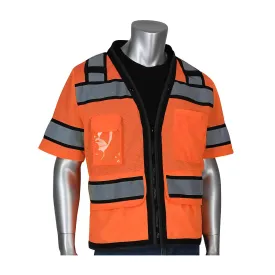 PIP 303-0800D-OR/M ANSI Type R Class 3 Black Two-Tone Eleven Pocket Tech-Ready Mesh Surveyors Vest with "D" Ring Access
