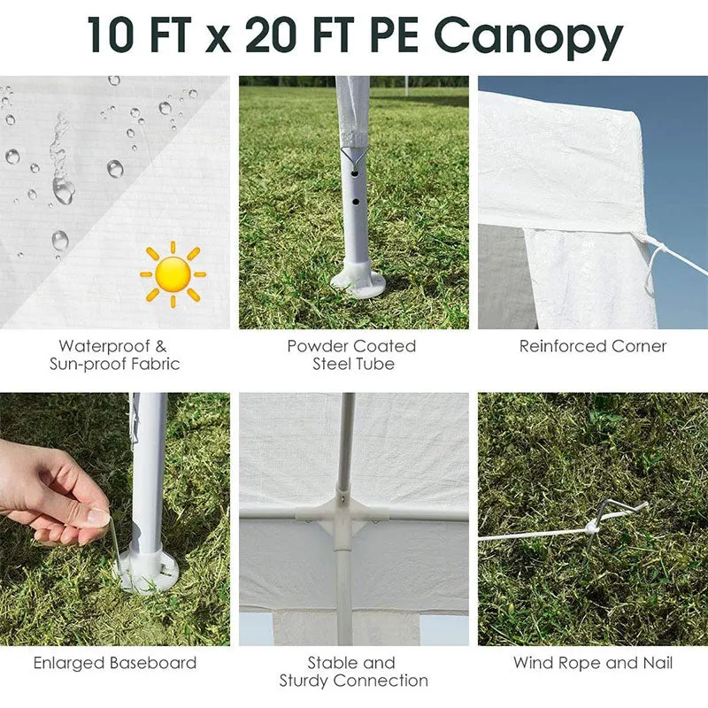 PulseMartix  10' x 20' Heavy Duty Party Tent Outdoor Wedding Tent Waterproof PE Canopy Pavilion Tent with Wind Rope, White Commercial Event Tent for Camping