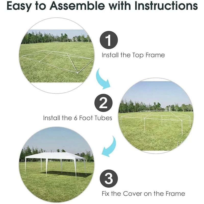 PulseMartix  10' x 20' Heavy Duty Party Tent Outdoor Wedding Tent Waterproof PE Canopy Pavilion Tent with Wind Rope, White Commercial Event Tent for Camping
