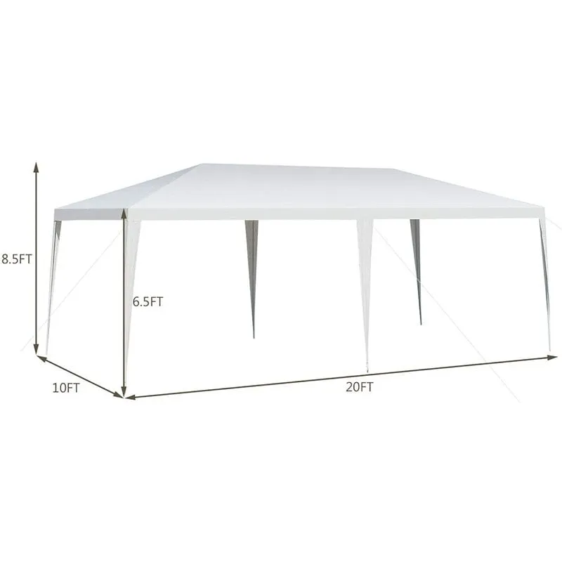 PulseMartix  10' x 20' Heavy Duty Party Tent Outdoor Wedding Tent Waterproof PE Canopy Pavilion Tent with Wind Rope, White Commercial Event Tent for Camping