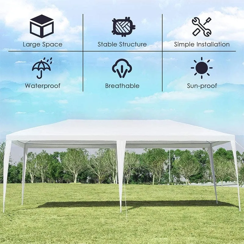 PulseMartix  10' x 20' Heavy Duty Party Tent Outdoor Wedding Tent Waterproof PE Canopy Pavilion Tent with Wind Rope, White Commercial Event Tent for Camping
