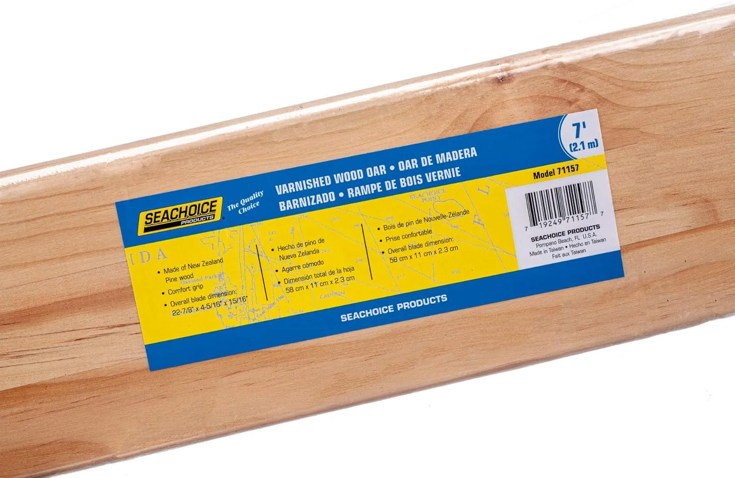 Seachoice Wood Oar, New Zealand Pine Construction, Comfort Grip, Clear Finish, Various Sizes