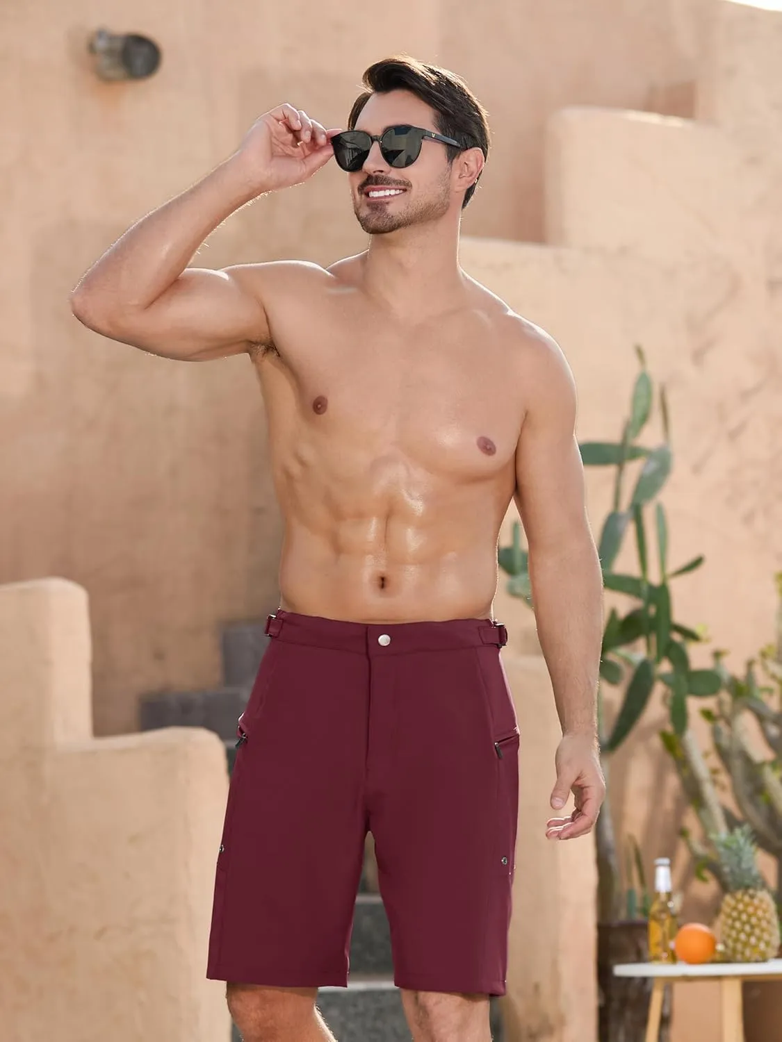SILKWORLD Mens Swim Trunks Quick Dry 9" Board Shorts with Cargo Zip Pockets-No Liner