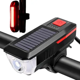 Solar Powered Bike Light, 3 Modes LED Headlight & Waterproof Bell, USB Rechargeable, Perfect for Road and Mountain Bikes