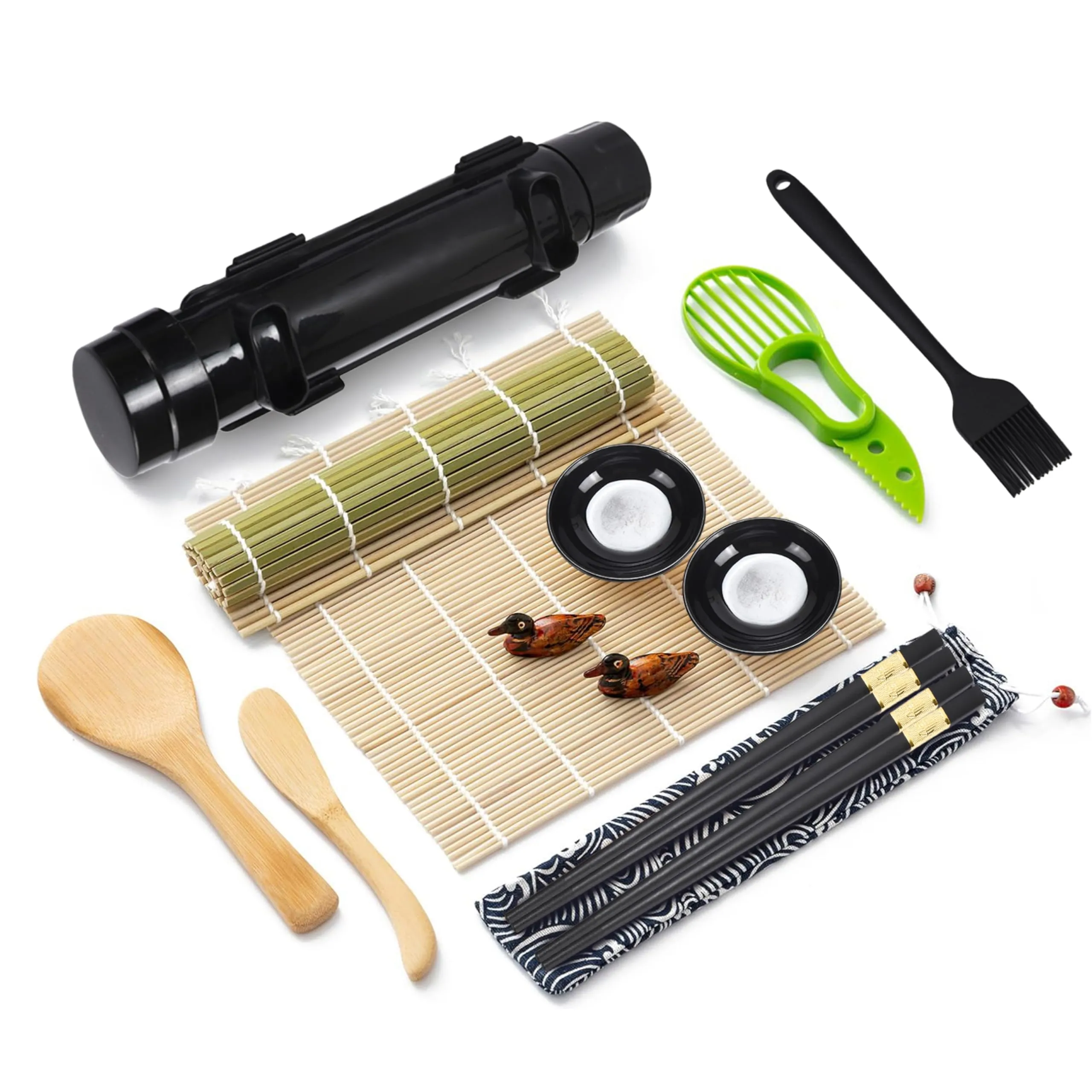 Sushi Making Kit For Two, Set Of 14pcs - Knife, Sushi Roller Bamboo Mats, Rice