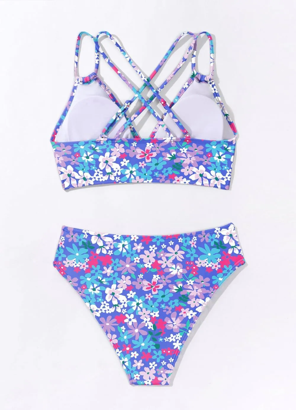 Tainehs Women's Push Up V Neck Bikini Sets Criss Cross Back Two Piece Bathing Suit