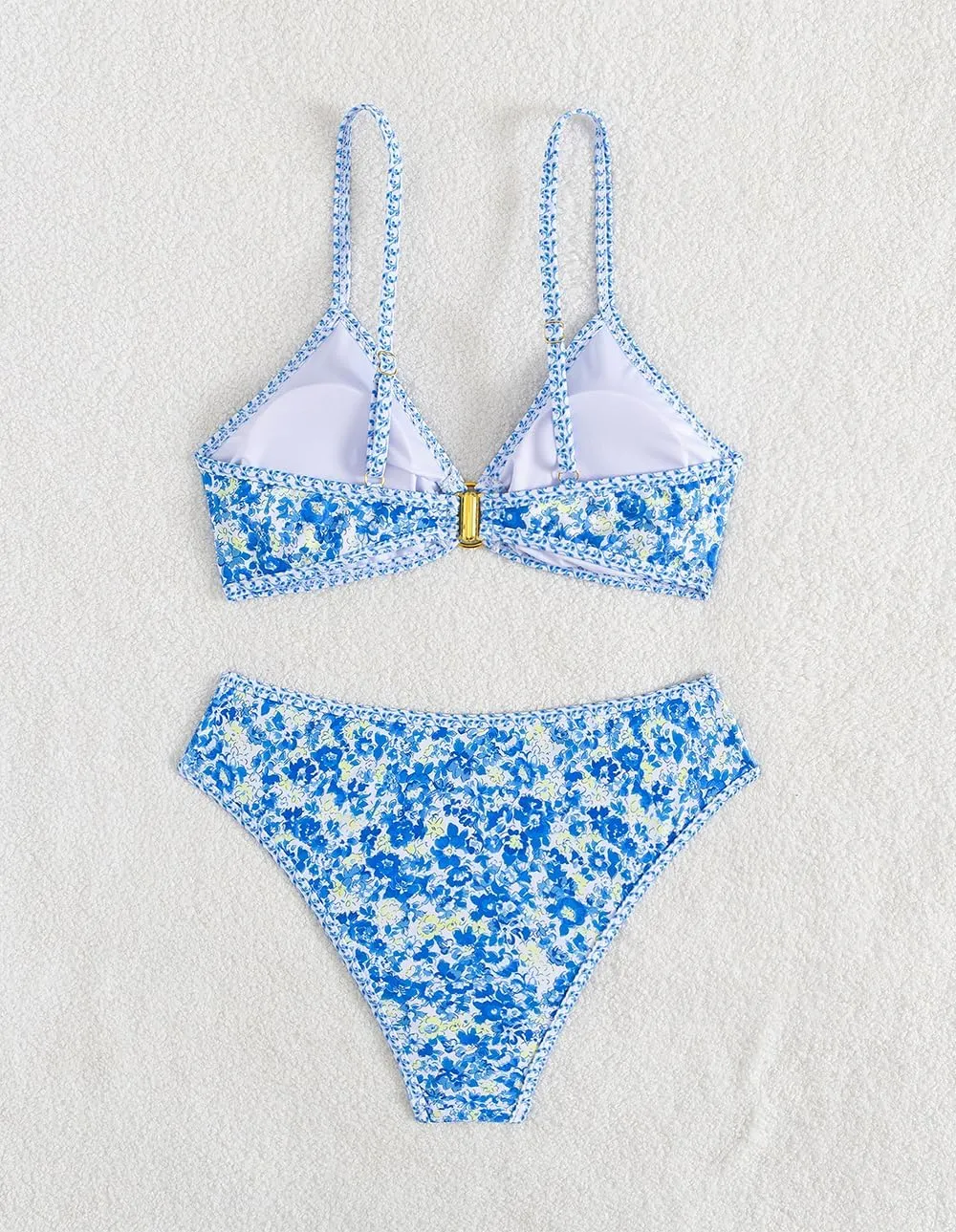 Tainehs Women's Two Piece Bikini Sets O Ring Front Top Ditsy Floral Triangle Swimsuits Cheeky Bathing Suit