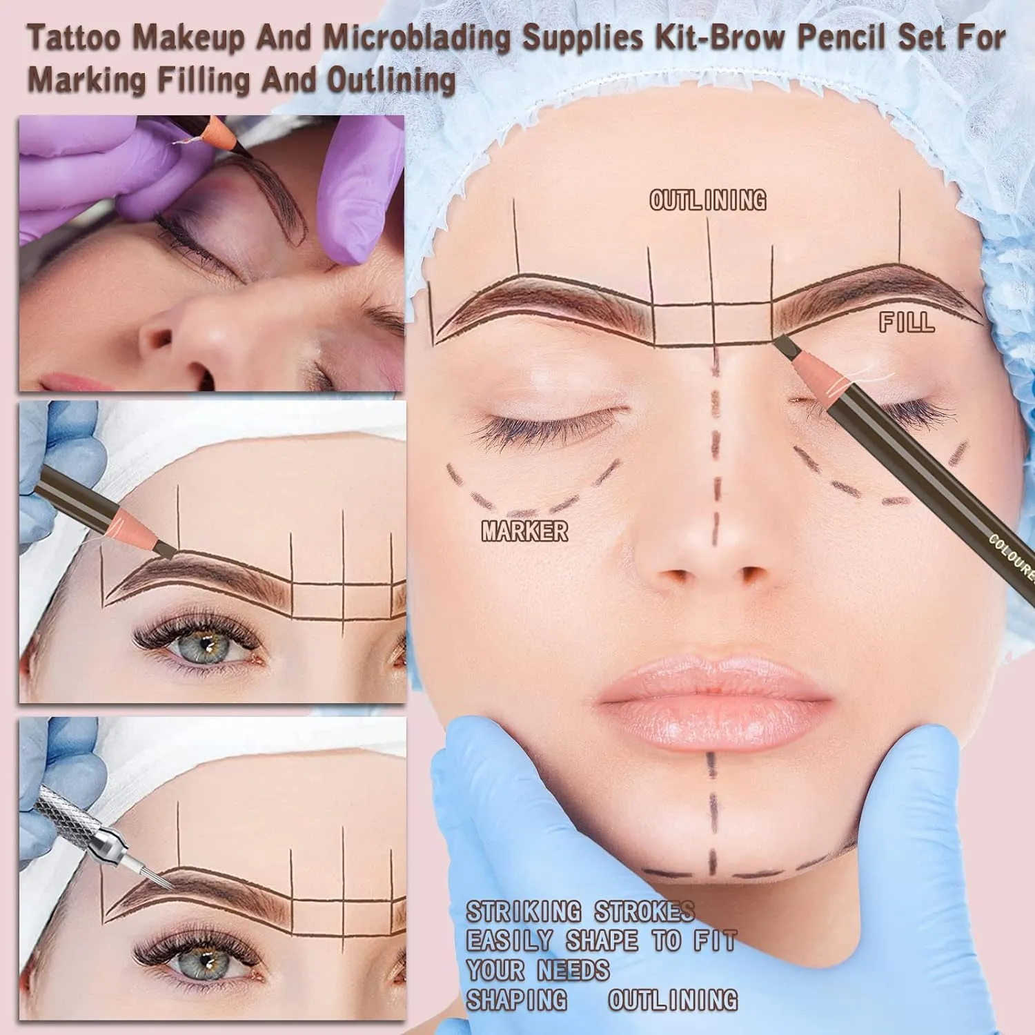 Waterproof Eyebrows Pencil Tattoo Makeup And Microblading Supplies Kit-Permanent Eye Brow Liners In 5 Colors Waterproof Eyebrow Pencils Peel - Brow Pencil Set For Marking (6 Black)
