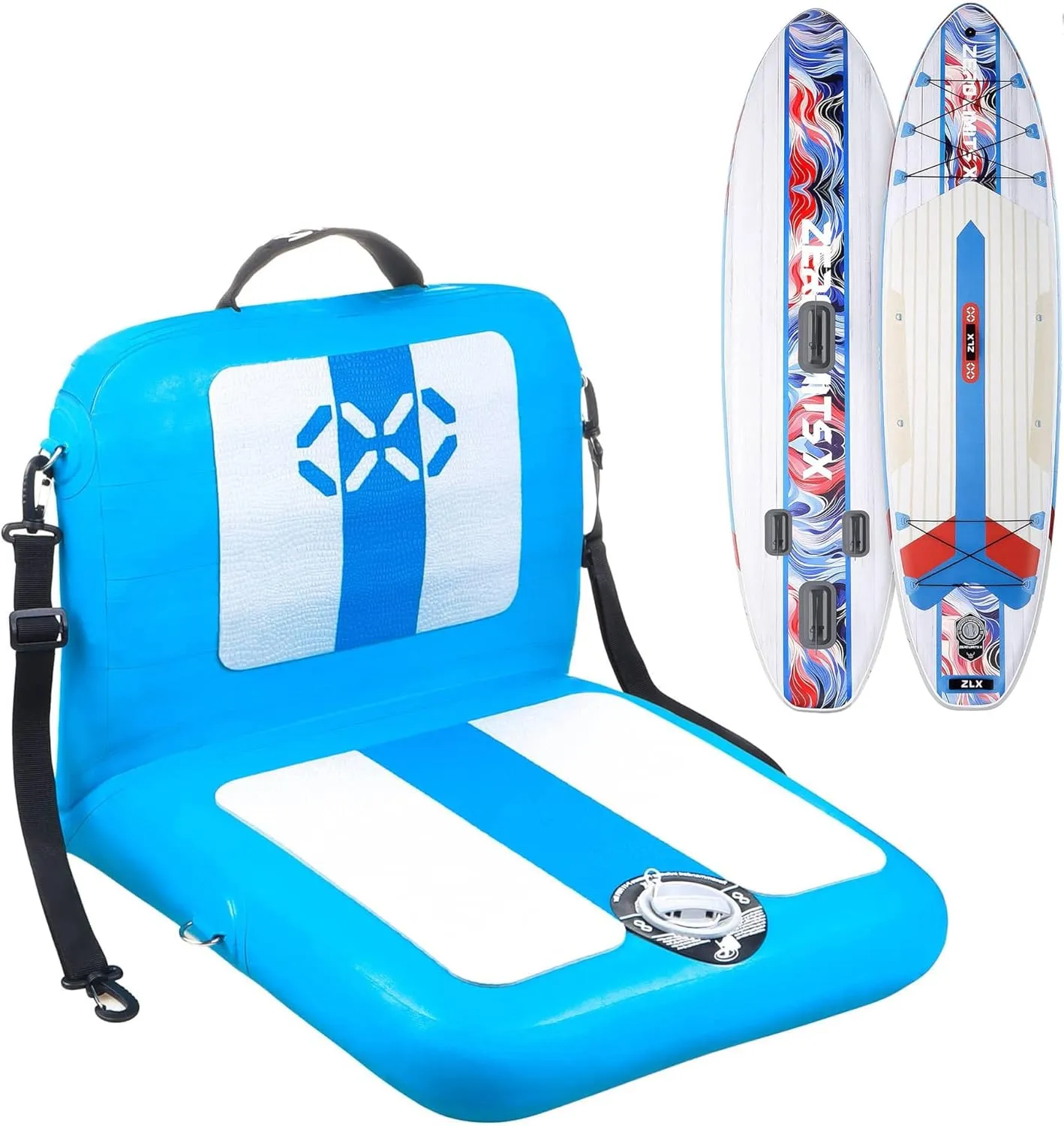 ZLX 10.5 FT Inflatable Stand Up Paddle Board with Seat for All Skill Levels Youth & Adults Wide Stable Non-Slip Deck, Adjustable Paddle